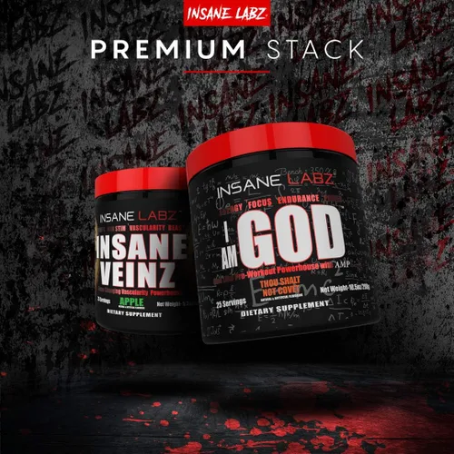 Miniatura 5 de Insane Labz I am God Pre Workout, Polvo de preentrenamiento de alta estimulación cargado con creatina y bitartrato DMAE energizado por AMPiberry