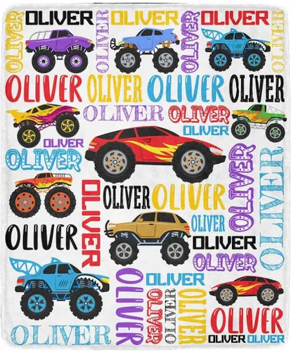 Miniatura 23 de Artsadd Mantas personalizadas con nombre y diseño de transporte para bebé niño de 30 x 40 pulgadas, manta personalizada de camión con nombre