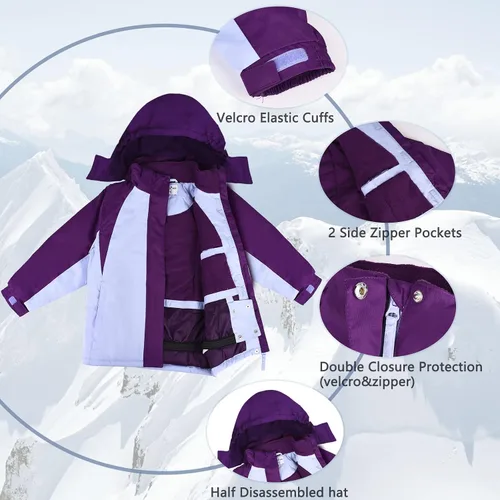 Miniatura 36 de Chaqueta de esquí impermeable para niñas, chaqueta de snowboard para exteriores, resistente al viento, con forro polar, abrigo de nieve cálido