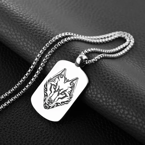 Miniatura 3 de HZMAN Norse Viking Wolf Necklace for Men Boys Stainless Steel Gothic Punk Fenrir Wolf Head Animal Pendant Jewelry Gift