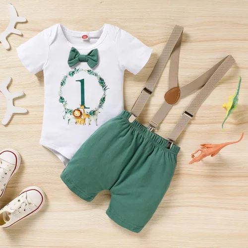 Miniatura 2 de GRNSHTS Ropa divertida de primer cumpleaños para bebé niño, mameluco con pajarita, mameluco para tartas