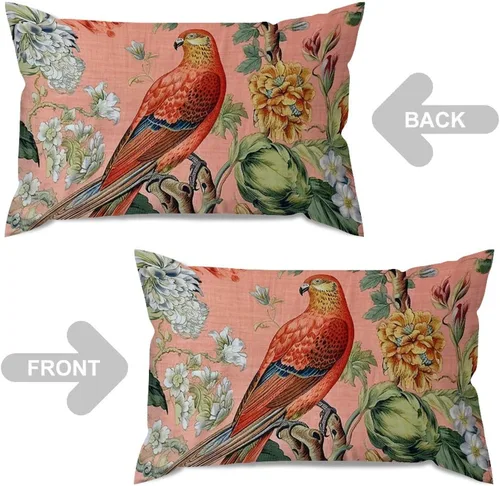Miniatura 4 de ArogGeld Fundas de cojín de estilo chinoiserie, diseño de flores y pájaros, color rosa rubor, diseño de animales de pavo real, jardín asiático
