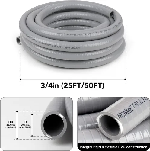 Miniatura 2 de Kit de conducto y conector hermético a líquidos de 3/4 pulgadas y 50 pies, kit de conducto eléctrico flexible no metálico hermético con 5 conectores