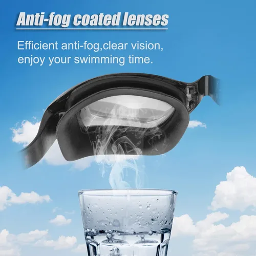 Miniatura 5 de Gafas de natación miopes -2.0D a -8.0D, gafas de natación antiniebla miopes con lente transparente, protección UV sin fugas Plateado
