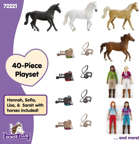 Miniatura 7 de Schleich Horse Club - Juego completo de figuras de juguete de 40 piezas del Horse Club Rider - Figuras articuladas de jinete de Hannah, Sofia, Lisa