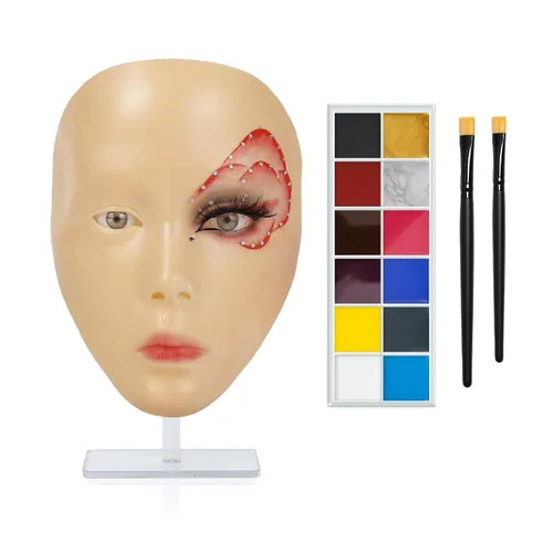 Miniatura 8 de Hongmed Cara de práctica de maquillaje, tabla de práctica de maquillaje con 1 pintura facial y 2 pinceles de maquillaje para pintura facial