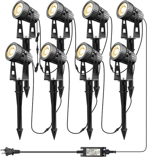 Luces LED de paisaje de bajo voltaje, iluminación de paisaje COB 12V 24W blanco cálido, 2100LM focos de jardín al aire libre para patio, césped,