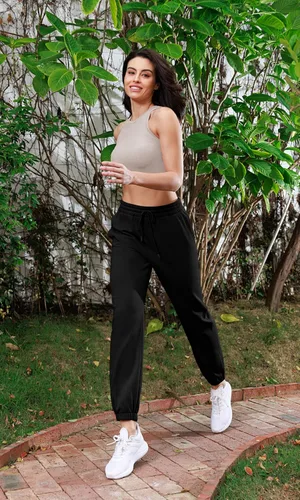 Miniatura 5 de ODODOS Pantalones deportivos de algodón de rizo francés de cintura alta con cordón y bolsillos para mujer
