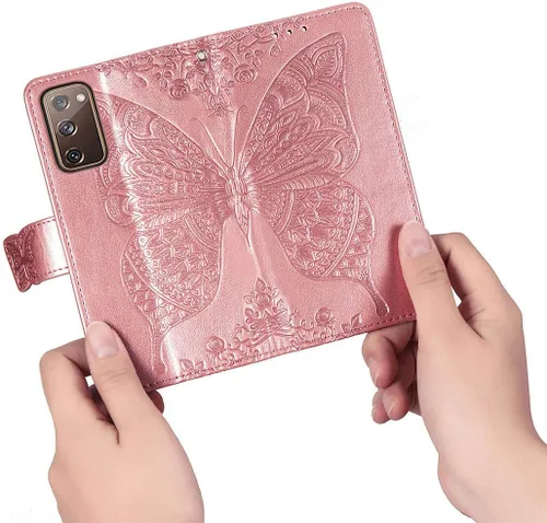 Miniatura 5 de Funda tipo cartera para Samsung Galaxy S20 FE (5G), diseño de flor de mariposa en relieve, piel sintética de alta calidad, función atril, ranuras