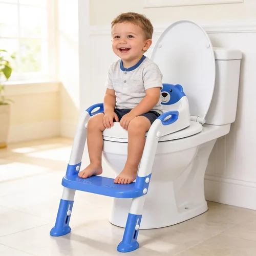 Miniatura 6 de SKYROKU - Asiento de inodoro mejorado para niños y niñas, para entrenamiento de baño, almohadilla antideslizante para protección contra 8838-azul