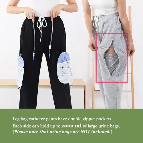 Miniatura 4 de Pantalones de catéter, pantalones con soporte para bolsa de orina para hombres y mujeres, pantalones de cuidado de la incontinencia de doble