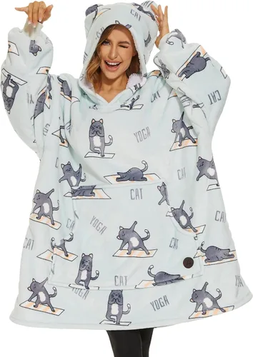Miniatura 57 de Three Poodle - Manta con capucha portátil para niños, sudadera de sherpa de gran tamaño con capucha gigante, manta con capucha cálida y acogedora