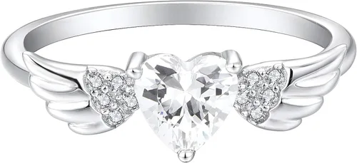 Miniatura 2 de STARCHENIE Anillo de compromiso de plata de ley 925 con forma de corazón y alas de ángel para mujer, talla 5-10
