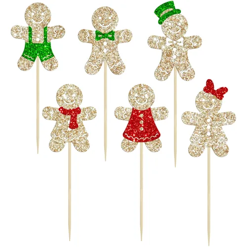 Miniatura 3 de Gyufise 24 piezas Adornos para cupcakes de jengibre de Navidad con purpurina, adornos para cupcakes de jengibre para revelar el género, púas