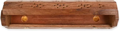 Miniatura 3 de Paquete de 2 soportes para varillas de incienso, estilo ataúd, quemador de incienso de madera con incrustaciones de BUDDHA (NATURAL) hecho a mano