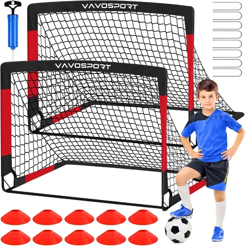 VAVOSPORT Juego de porterías de fútbol para niños para patio trasero, 2 redes portátiles de 4 x 3 / 6 x 4 pies, mini equipo de entrenamiento de