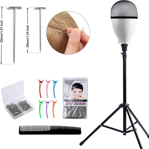 Miniatura 4 de Klvied Soporte reforzado para peluca, trípode para maniquí, soporte ajustable para la cabeza, para prácticas de cosmetología y peluquería con tapas