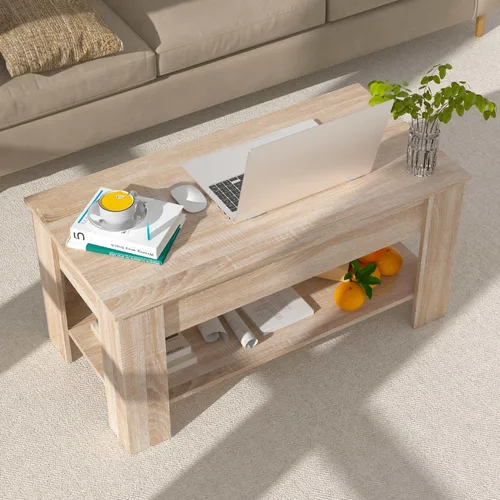 Miniatura 8 de Mesa auxiliar de madera rústica con almacenamiento, mesa consola con escritorio oculto para sala de estar Marrón