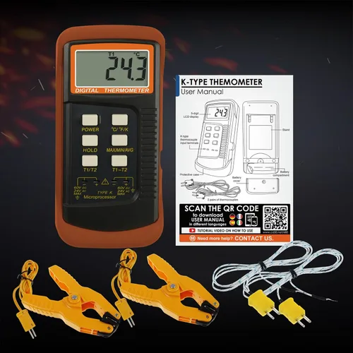 Miniatura 9 de Termómetro de termopar tipo K (-50 ~ 2,372.0 °F), termómetro digital de canales dobles con 2 abrazaderas de temperatura, 2 sondas de termopar