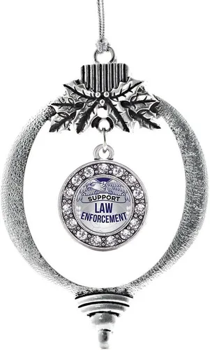 Miniatura 128 de Inspired Silver - Bonita bandera estadounidense - Adorno de Navidad plateado - Adorno de árbol de Navidad con dije circular con circonita cúbica