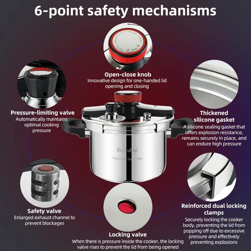 Miniatura 2 de Olla a Presión de Acero Inoxidable 304 4 QT (4.22 Quart) - Bloqueo de Seguridad a Prueba de Explosión, Operación con una Mano, Cocina Rápida