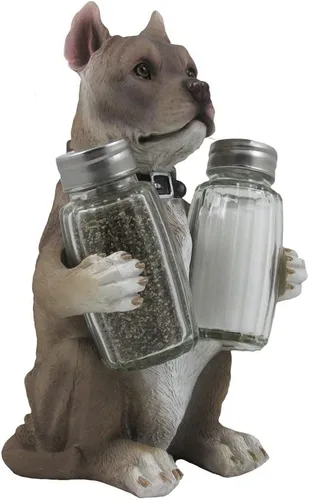 Miniatura 3 de Pit Bull - Juego de salero y pimentero decorativo con estatuilla de soporte en estatuas y esculturas de perros y decoración de mesa de cocina
