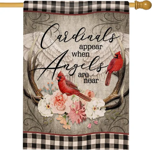 Hzppyz Cardinal Appear When Angels are Near Spring Peony Flower Home Decorative House - Bandera grande, diseño de búfalo a cuadros, jardín, patio,