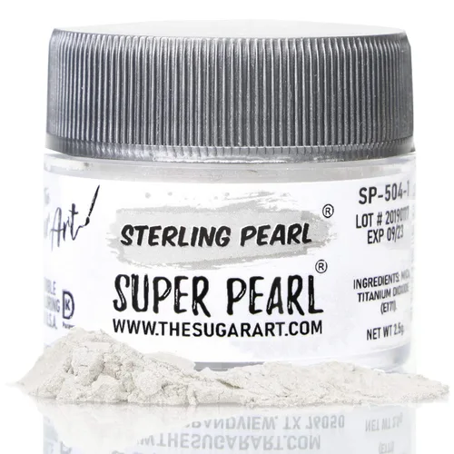 The Sugar Art - Sterling Pearl - Brillo en polvo comestible para decorar pasteles, cupcakes, cake pops y más, aplica brillo en polvo a tus dulces,