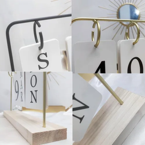 Miniatura 3 de Calendario perpetuo de madera para escritorio, exhibición de fecha y mes de madera y metal para maestros, estudiantes, aula, decoración rústica