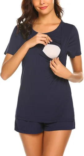 Miniatura 2 de Ekouaer - Conjunto de pijama de maternidad para el hospital o el hogar, con camiseta para lactancia y pantalón corto ajustable para el embarazo