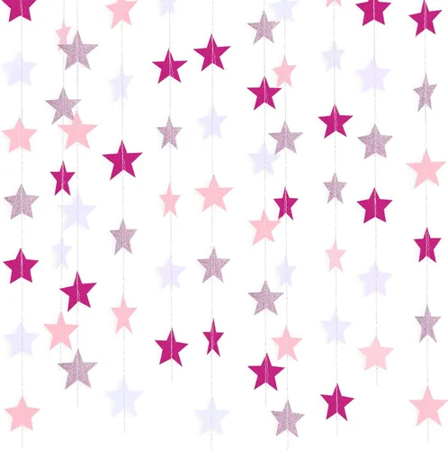 Miniatura 8 de Patelai Guirnalda de estrellas con purpurina 2026, decoración de graduación de 130 pies, pancarta colgante de estrella para fiesta, cumpleaños