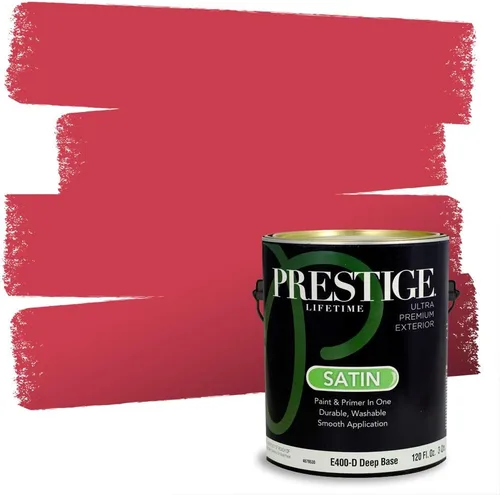 Miniatura 25 de Prestige Paints E100-T-SW6591 Pintura exterior e imprimación en uno, 1 galón, plano, combinación comparable de Sherwin Williams Amaryllis, 1 galón