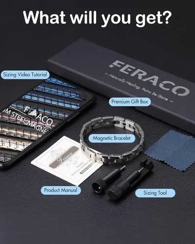 Miniatura 6 de Feraco Pulseras magnéticas para hombre, elegante pulsera de terapia magnética de acero inoxidable de titanio con herramienta de tamaño, regalos