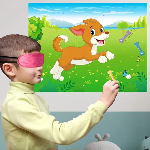 Miniatura 6 de Morcheiong Pin The Tail on The Dog - Juego de fiesta de cumpleaños con 48 huesos, dale al cachorro un juego de huesos para niños, suministros