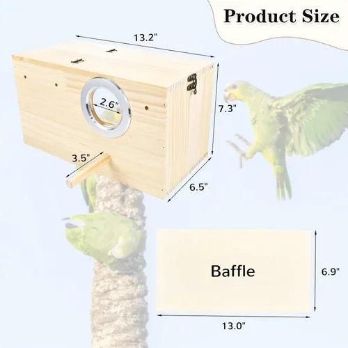 Miniatura 4 de Caja anidadora de periquitos para cacatúas, pino natural, nido de pájaros, caja de cría de pájaros, caja de acrílico transparente para pájaros