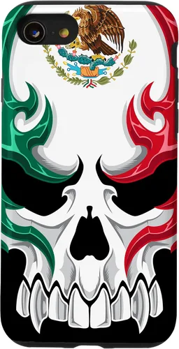 Miniatura 18 de iPhone 13 Pro Max Bandera de México - Estilo tribal de calavera mexicana - Funda hecha en México