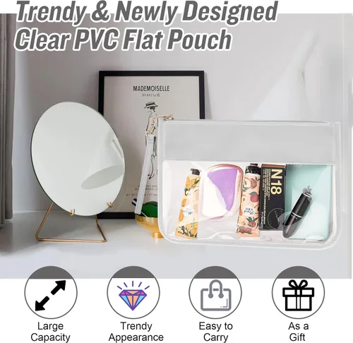 Miniatura 7 de izuzta Bolsa plana clara de la cremallera del bolso del maquillaje de la PU de la bolsa plana del PVC con la, Gris