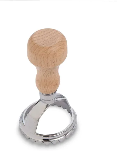 Fante's Sello para hacer ravioles con mango de madera, forma redonda acanalada, para pasta casera, galletas, comidas diarias y vacaciones, 2 pulgadas