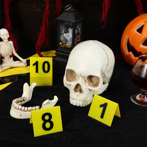 Miniatura 6 de 10 Uds. Marcadores de evidencia Escena del crimen Señalización amarilla para decoraciones de escena del crimen Tarjetas de números de mesa Amarillo