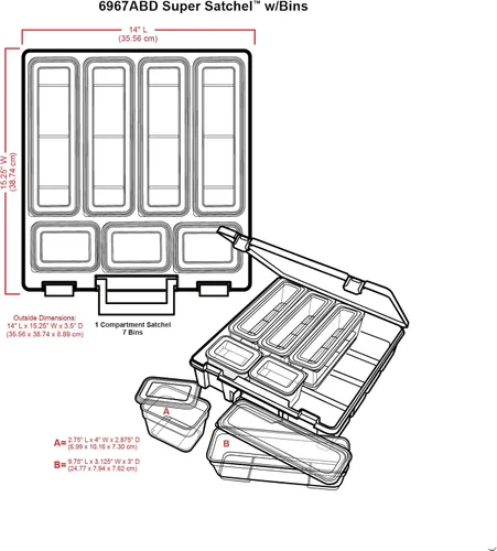 Miniatura 22 de AB Designs 6967ABD Super Satchel con 9 contenedores mezclados en el interior, contenedor apilable para organización de almacenamiento en el hogar