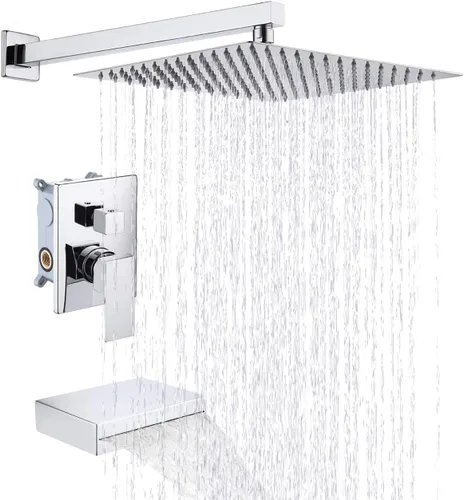 Miniatura 12 de KES Juego de llave de bañera y ducha Sistema de ducha con cabezal de ducha de lluvia de 10 pulgadas y llave de cascada para bañera Montaje en pared