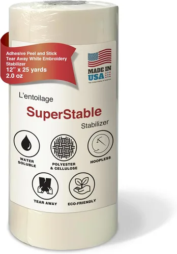 Miniatura 10 de Superpunch Estabilizador de bordado adhesivo para despegar y pegar, parte trasera blanca de 2.0 onzas, rollo de 12 pulgadas x 10 yardas