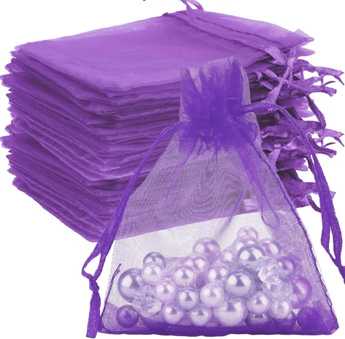 Miniatura 45 de Bolsas de organza, bolsa de organza transparente, 50 unidades, pequeñas bolsas de organza con cordón de 3 x 4 pulgadas, bolsas de regalo de joyería