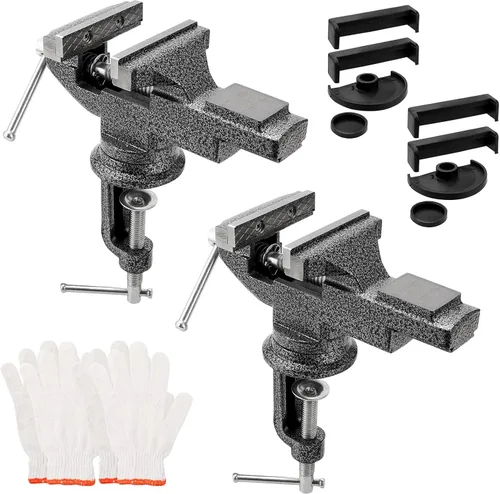 JOIKIT Paquete de 2 prensas de banco de 3 pulgadas, tornillo de banco portátil universal para mesa con base giratoria de 360° para carpintería, Negro