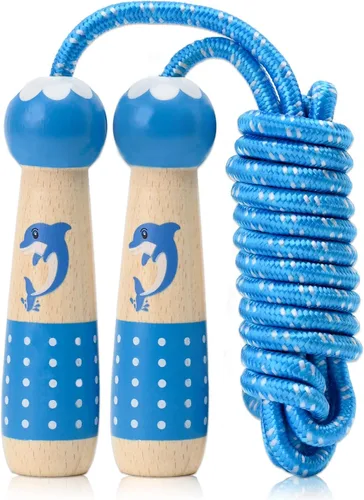 EGOSKY Cuerda de Saltar para Niños, 2.2m Cuerda de Saltar Ajustable de Algodón para Niños con Mango de Madera para Niños y Niñas, Actividad Física