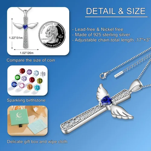 Miniatura 5 de FULULAY Collar de cruz para mujer, plata de ley 925 con piedra natal religiosa cristiana de Jesús, Oro Blanco