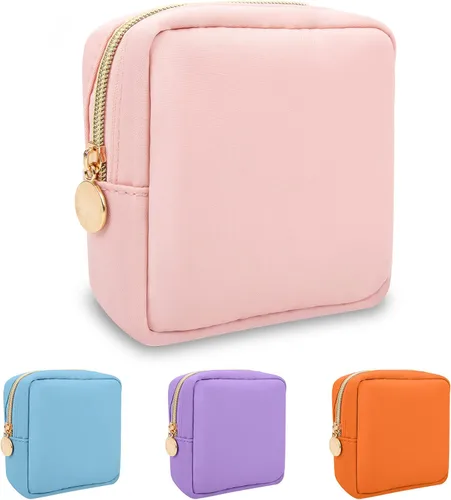 Miniatura 42 de izuzta Bolsa de maquillaje pequeña de nylon para bolso, linda bolsa de cosméticos con cremallera, bolsa de maquillaje preppy, Azul, Mini 2-Azul