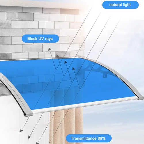 Miniatura 4 de Toldo para ventana de patio al aire libre, toldo curvado azul para puerta, refugio de lluvia, toldo de porche, cubierta de policarbonato