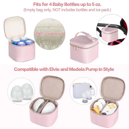 Miniatura 4 de Fasrom Mochila portátil para sacaleches con enfriador y bolsa de mano, compatible con bombas manos libres Momcozy Medela y Elvie, color rosa