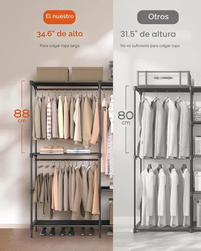 Miniatura 3 de CASAMAYA Perchero de Ropa, Armario Portátil, Armario de Capacidad Grande de 54.3 Pulgadas, Organizador de Almacenamiento de Ropa con Estantes y 3